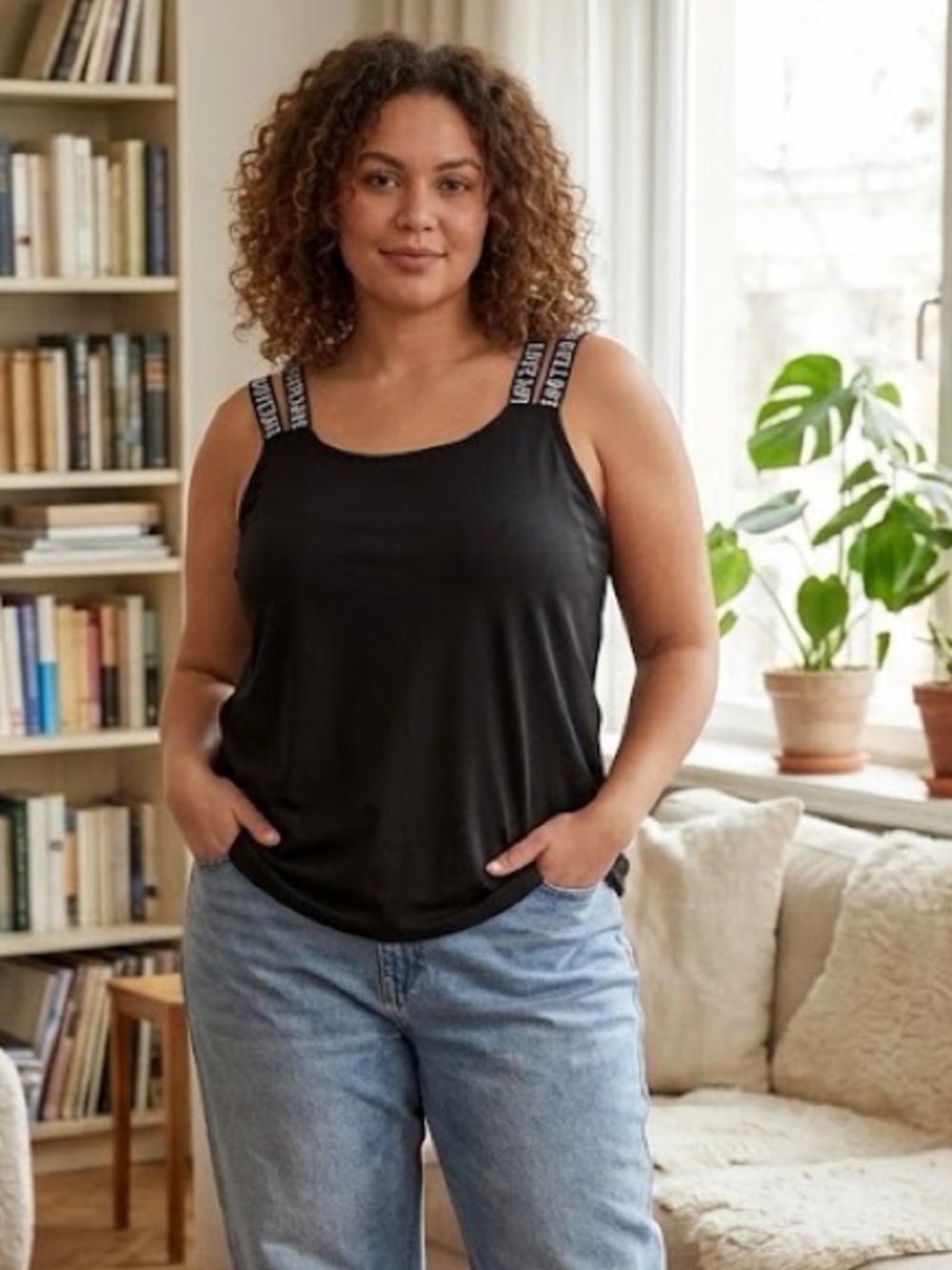 Black sleeveless tank top shoulder straps with bold, contrast NWT PLUS SIZE 2XL